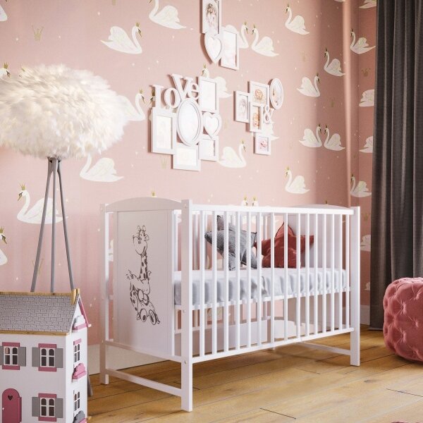 Patut din lemn masiv 120x60 cm Bria alb, reglabil pe 3 nivele, certificat EN71