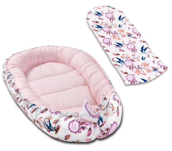 Cosulet dormit bebelusi Kidizi Baby Nest + salteluta impermeabila detasabila Swallows
