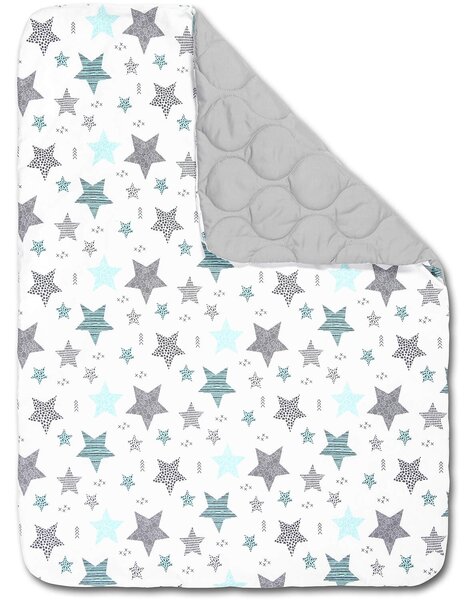 Set lenjerie matlasata 5 piese Kidizi All Mint Stars, include perna, plapumioara, aparatoare si cearceaf
