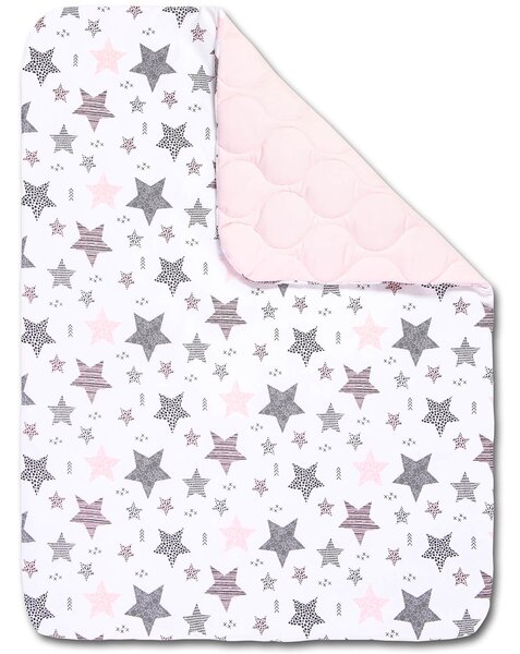 Set lenjerie matlasata 5 piese Kidizi All Pink Stars, include perna, plapumioara, aparatoare si cearceaf