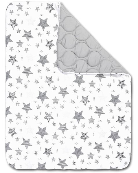 Set lenjerie matlasata 3 piese Kidizi Magic Stars Grey, include perna, plapumioara si cearceaf