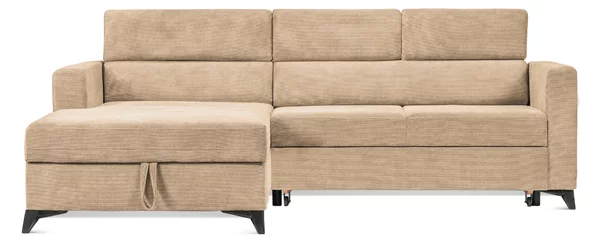 Colțar Extensibil MIZZONI, cu lada depozitare, tetiere reglabile, 250 x 175 x 94 cm, Bej-Run-Again / Stanga
