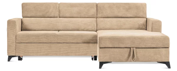 Colțar Extensibil MIZZONI, cu lada depozitare, tetiere reglabile, 250 x 175 x 94 cm, Bej-Run-Again / Dreapta
