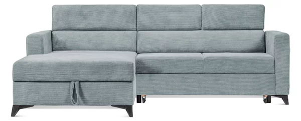 Colțar Extensibil MIZZONI, cu lada depozitare, tetiere reglabile, 250 x 175 x 94 cm, Verde-Salvie-Run-Again / Stanga