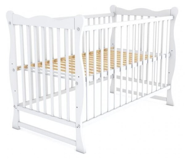 Patut din lemn masiv 120x60 cm Isla alb, include protectie impermeabila si set lenjerie matlasata 5 piese Kidizi