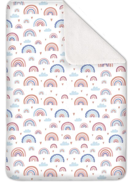 Set lenjerie 5 piese din flanel Kidizi Beige Rainbow, perna bebelus, plapumioara, aparatori si cearceaf