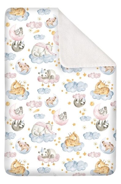 Set lenjerie 5 piese din flanel Kidizi Wonderland, perna bebelus, plapumioara, aparatori si cearceaf