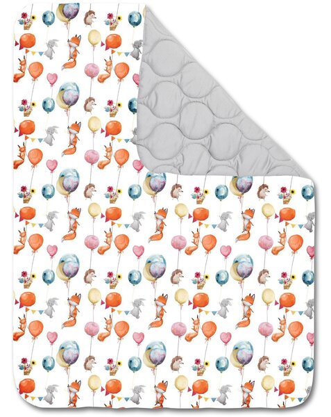 Set lenjerie matlasata 5 piese Kidizi Baloon Friends, include perna, plapumioara, aparatoare si cearceaf