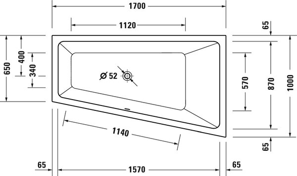 Duravit No. 1 cadă de colț 170x100 cm partea dreaptă alb 700509000000000