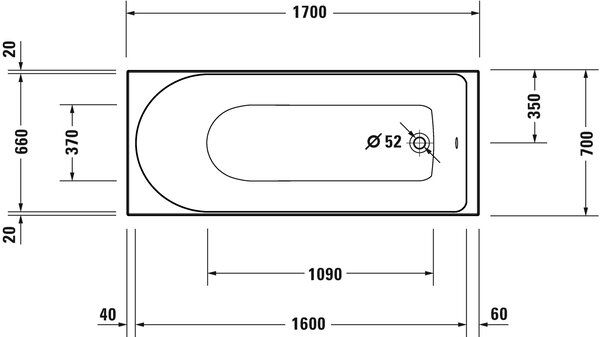 Duravit D-Neo cada dreptunghiulară 170x70 cm alb 700478000000000