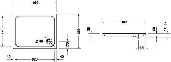 Duravit D-Code cădiță de duș dreptunghiulară 100x80 cm alb 720106000000000