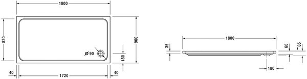 Duravit D-Code cădiță de duș dreptunghiulară 180x90 cm alb 720165000000000