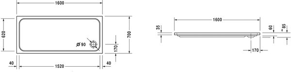 Duravit D-Code cădiță de duș dreptunghiulară 160x70 cm alb 720163000000000