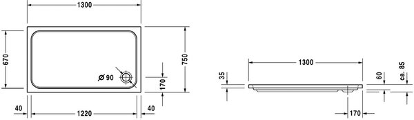 Duravit D-Code cădiță de duș dreptunghiulară 130x75 cm alb 720098000000000