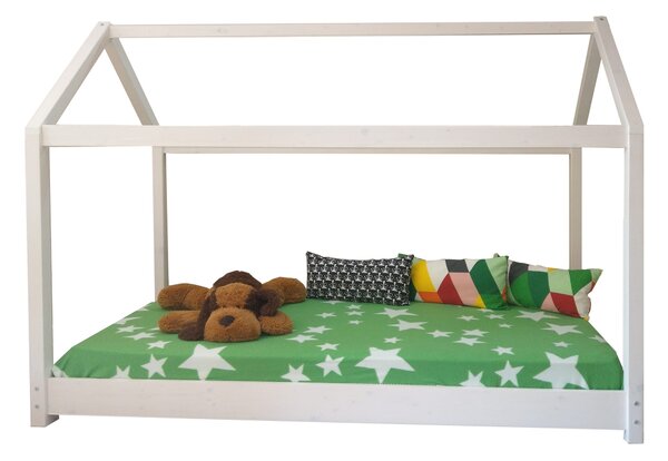 Pat dormitor montessori din lemn pentru copii 90x200 Alb mat