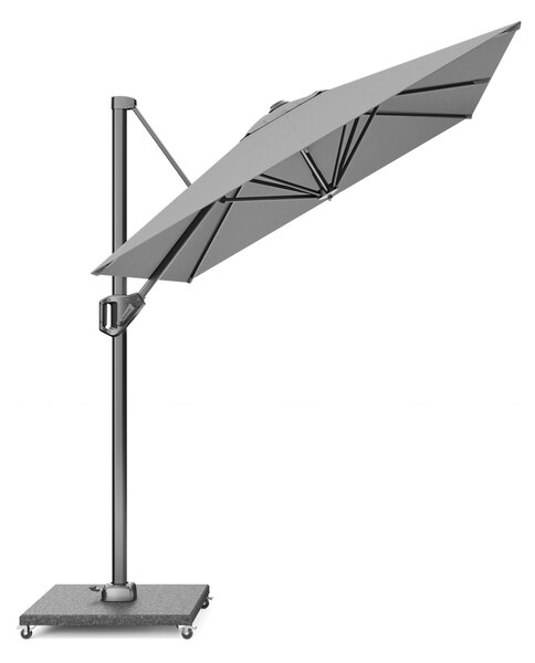 Umbrela terasa Platinum Voyager T1, 3x2 m, dreptunghiulara, gri deschis, suport granit Sorrento negru 90 kg inclus
