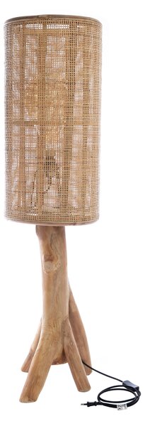Lampa de podea din ratan si lemn de tec, natural, diametru 30 cm, inaltime 115 cm