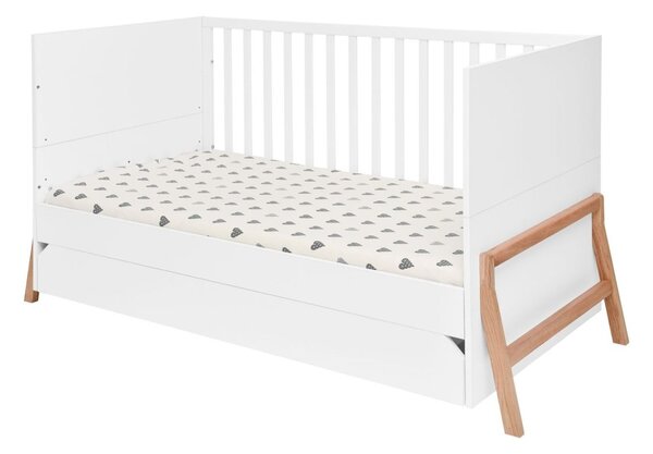 Patut bebe transformabil cu sertar Lotta lemn/MDF alb 140 x 70 cm