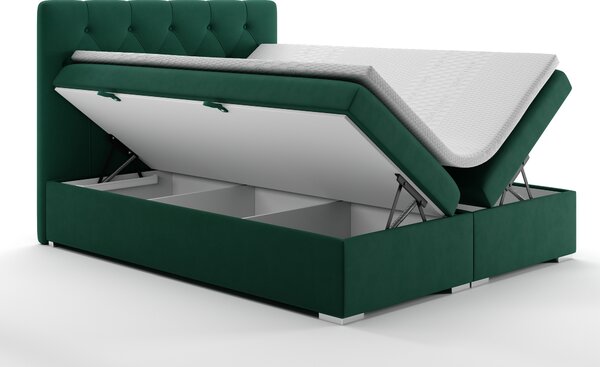 Pat matrimonial Boxspring 140 cm Ronda (verde închis) (cu sp. depozitare). 1020365