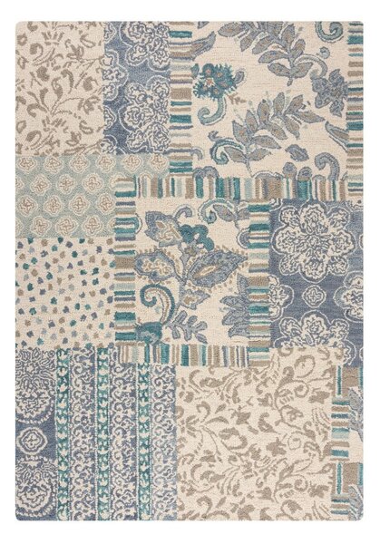 Covor albastru-bej țesut manual din lână 120x170 cm Eloise Patchwork – Flair Rugs