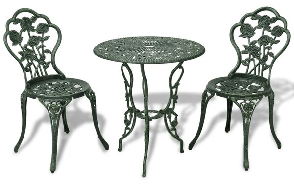 Set mobilier de bistro, 3 piese, verde, aluminiu turnat