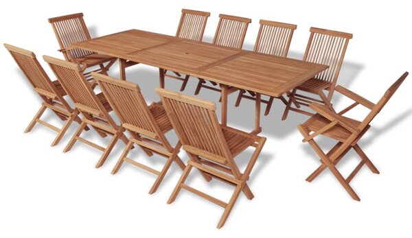 Set mobilier exterior cu scaune pliabile, 11 piese, lemn de tec