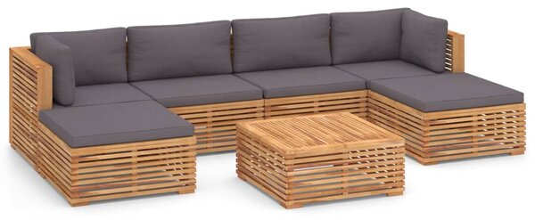 Set mobilier grădină cu perne gri închis 7 piese lemn masiv tec
