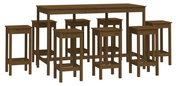 Set mobilier de bar, 9 piese, maro miere, lemn masiv de pin