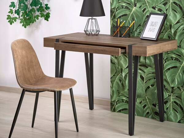 Birou Houston 598Cu sertare, 8x11x6cm, Stejar Honey, Negru