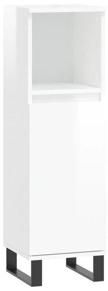Dulap de baie, alb extralucios, 30x30x100 cm, lemn prelucrat