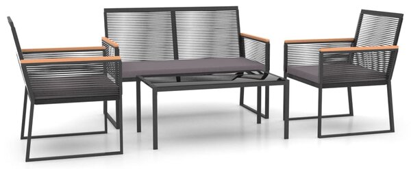 Set mobilier relaxare grădină, 4 piese cu perne, negru, oțel