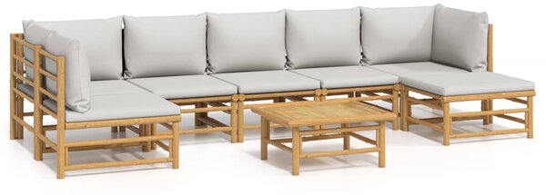 Set mobilier de grădină cu perne gri deschis, 8 piese, bambus