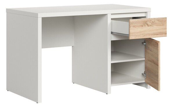 Birou Nolroma 100, Stejar Sonoma, Alb, PAL laminat, 77x120x65cm, 46 kg