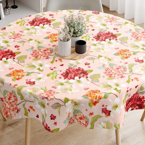 Goldea față de masă decorativă loneta - model 539 flori de primăvară - rotundă Ø 140 cm