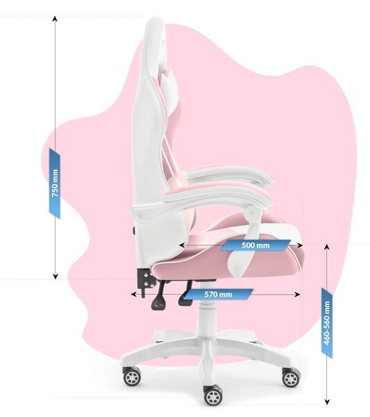 Scaun de gaming roz pentru copii KIDS PINK- WHITE