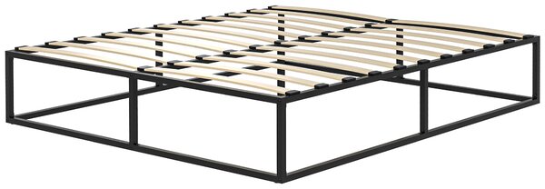 HOMCOM Cadru de Pat de 35cm cu Platforma Dubla din Otel, Cadru 190x160cm, cu Suport cu Lamele de Placaj si Depozitare sub Pat, Negru | Aosom Romania