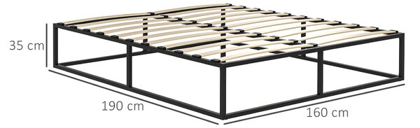 HOMCOM Cadru de Pat de 35cm cu Platforma Dubla din Otel, Cadru 190x160cm, cu Suport cu Lamele de Placaj si Depozitare sub Pat, Negru | Aosom Romania