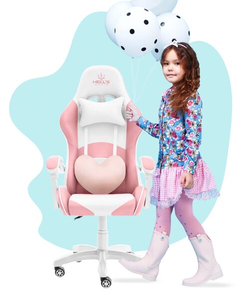 Scaun de gaming roz pentru copii KIDS PINK- WHITE