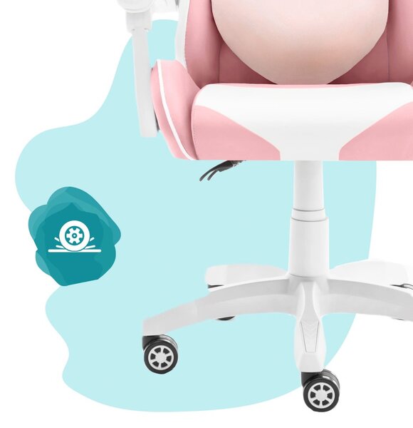 Scaun de gaming roz pentru copii KIDS PINK- WHITE