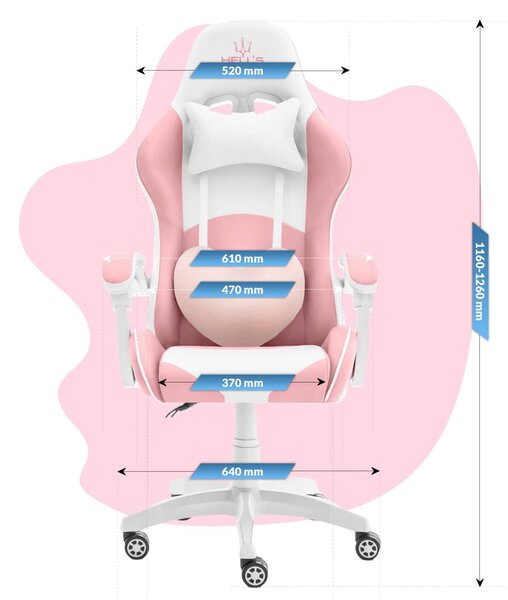 Scaun de gaming roz pentru copii KIDS PINK- WHITE