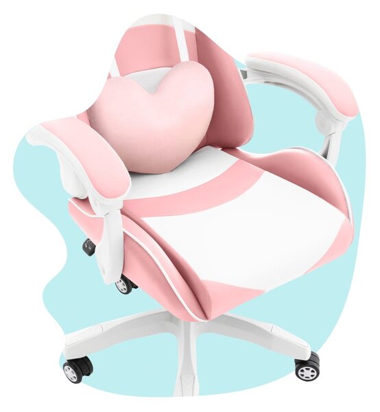 Scaun de gaming roz pentru copii KIDS PINK- WHITE