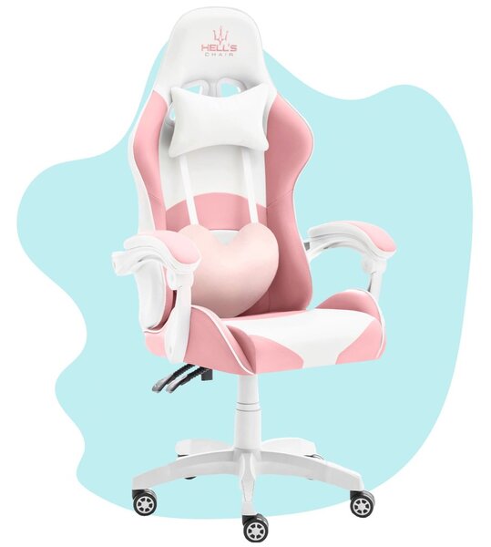 Scaun de gaming roz pentru copii KIDS PINK- WHITE