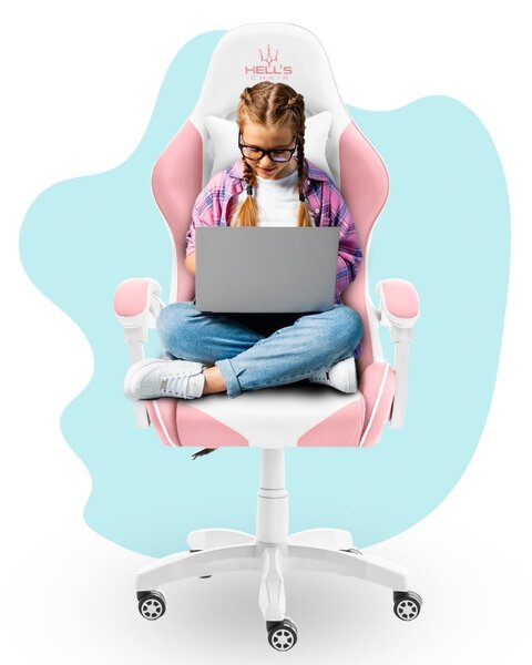 Scaun de gaming roz pentru copii KIDS PINK- WHITE