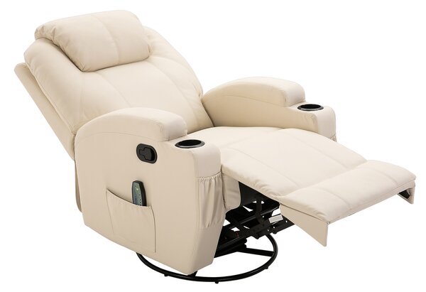 Fotoliu Relax HOMCOM pentru masaj cu 8 puncte, 5 modalitati si 2 intensitati, inclinabil si rotativ, 84x92x109cm, Crem | Aosom RO