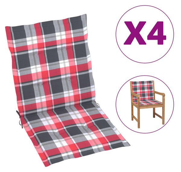 Perne scaun de grădină, 4 buc., roșu carouri, 100 x 50 x 3 cm
