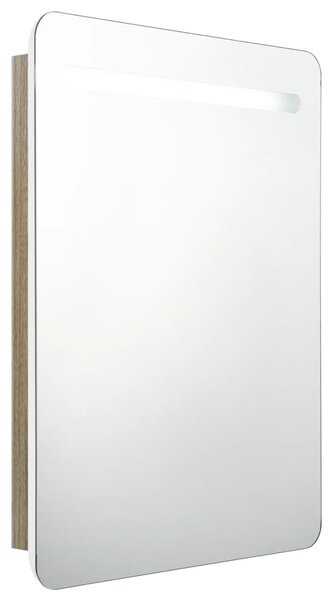 Dulap de baie cu oglindă și LED, alb și stejar, 60x11x80 cm