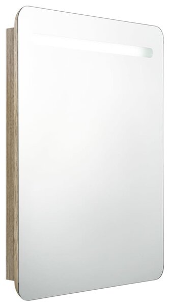Dulap de baie cu oglindă și LED, stejar, 60x11x80 cm
