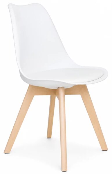 Scaun Sydney din piele ecologica white, picioare din lemn - dimensiuni 48x50x82 cm
