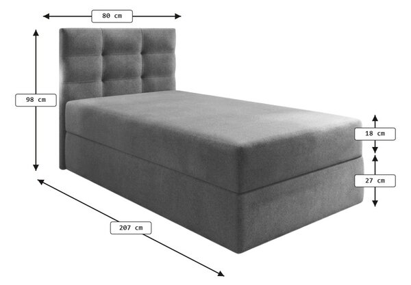 Pat boxspring tapițat GLORIEN VELVET 80x200 cm gri Saltea: Saltea cu arcuri Bonell