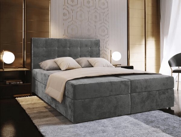 Pat boxspring tapițat GLORIEN VELVET 140x200 cm gri Saltea: Saltea cu arcuri Bonell